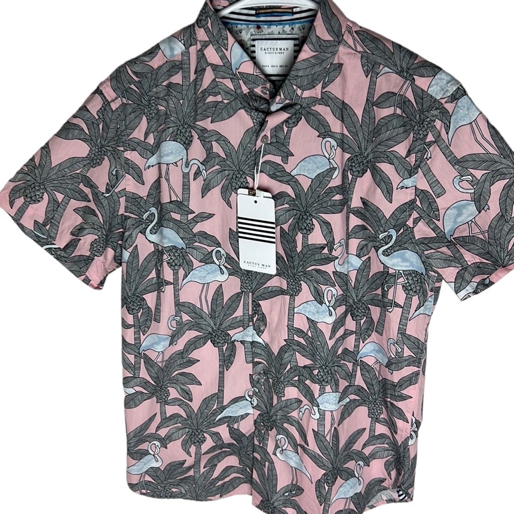 Cactus Man Cotton Button Up Flamingo Shirt Men’s Size S